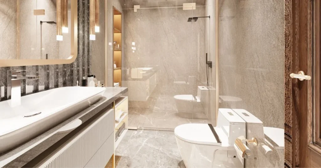 Stylish board and batten bathroom design adding texture and elegance to small spaces.