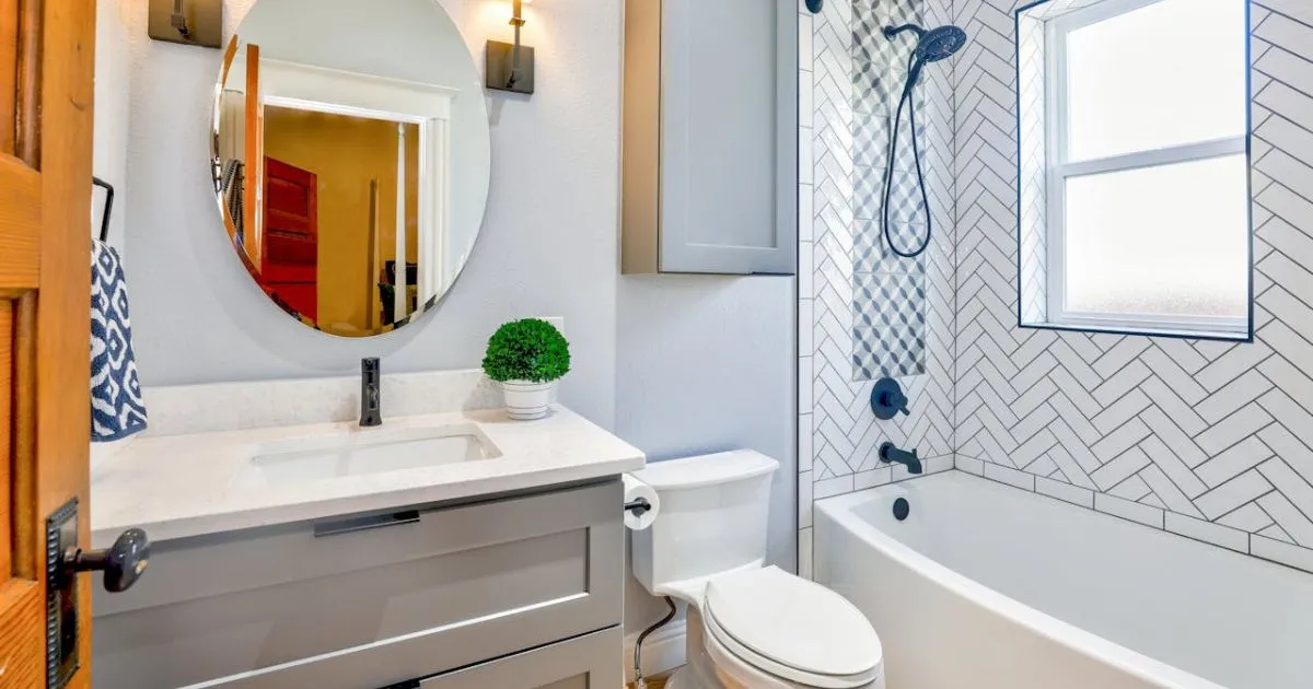 Serenity bathroom with minimalist layout and simple, clutter-free design